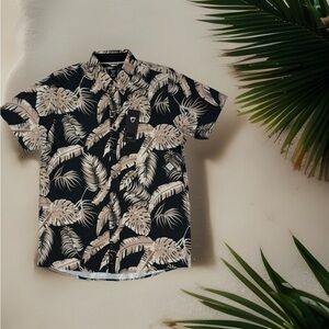 Fried Denim NYC Mens M Stretchy Slim Fit Short Sleeve Black Floral Shirt NWT $68